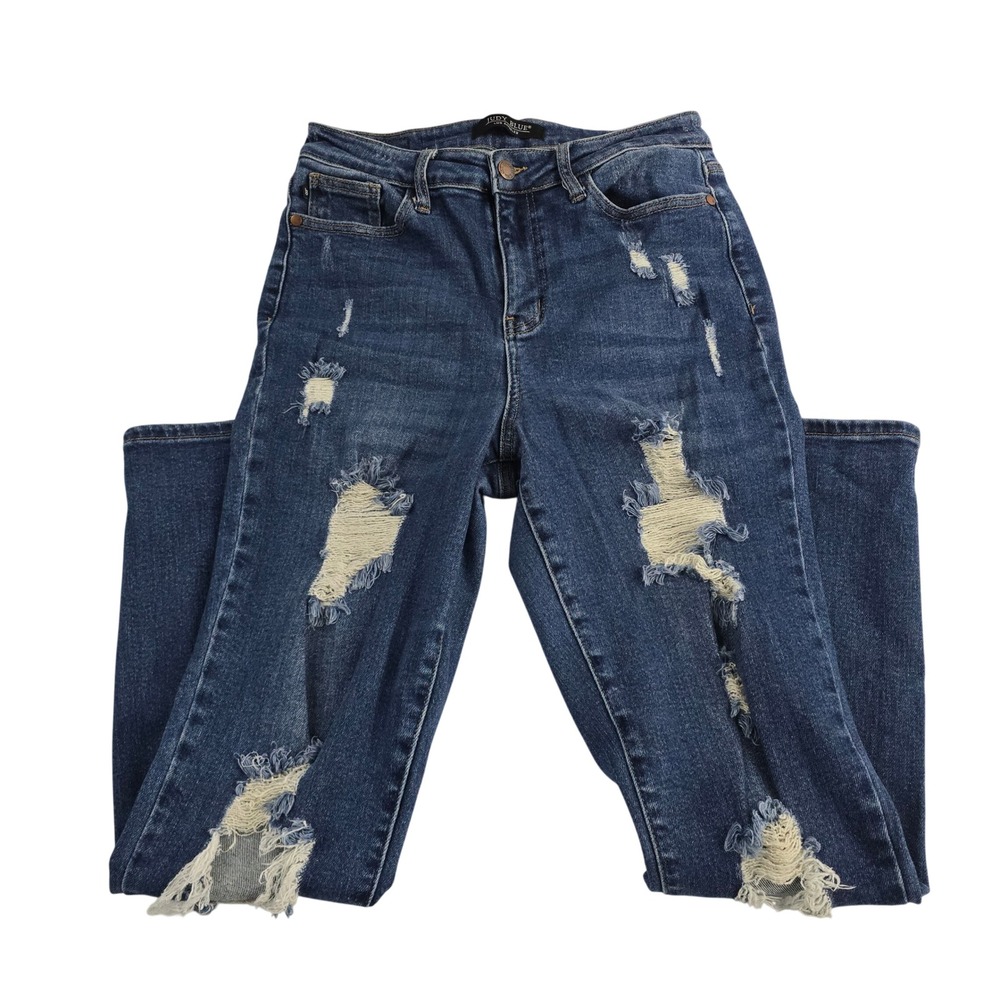 Judy Blue Size 7/28 Distressed Boyfriend Fit Jeans Medium Wash Denim Casual‎